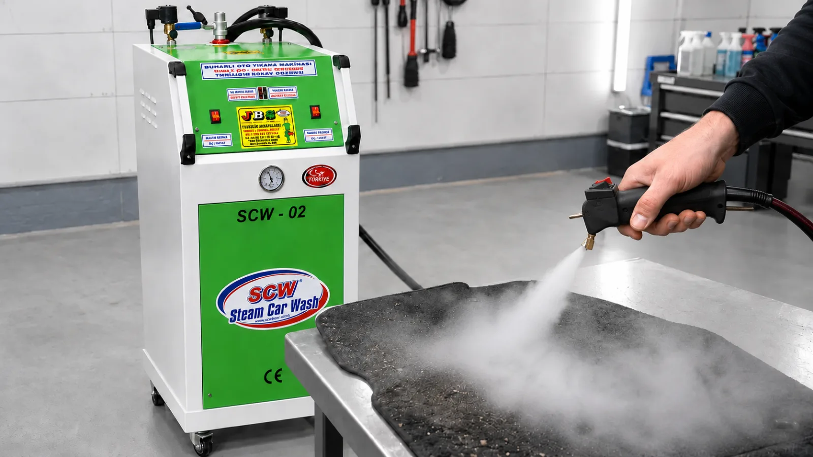Fahrzeuginnenraum Mit Einem Dampfreiniger Reinigen
